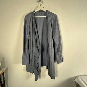 Garnet Hill Womens XL Gray Draped Front Cardigan Sweater Knit Organic Cotton